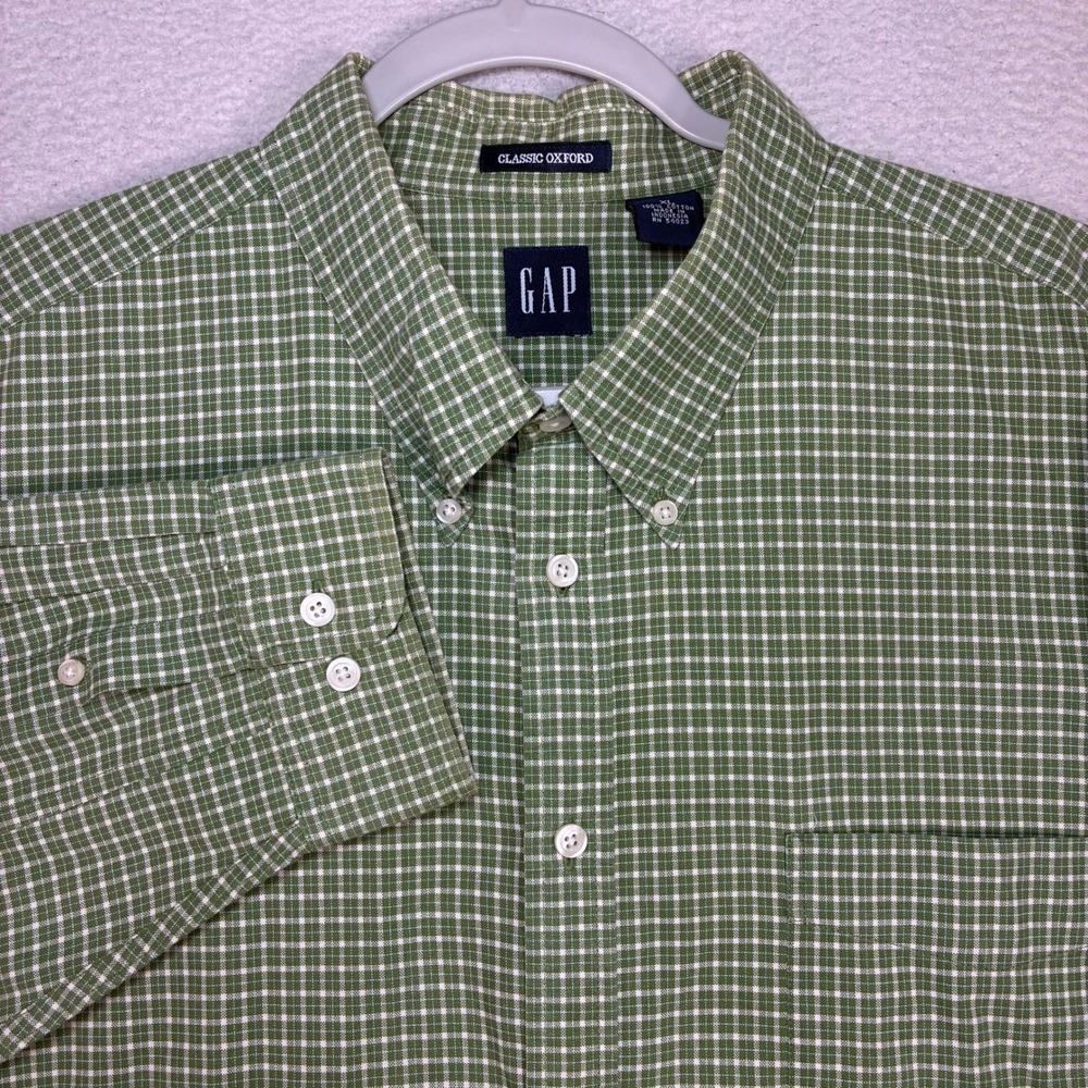 Vintage Gap Classic Oxford Shirt Men XL Green Plaid Button Down OCBD Casual 90s